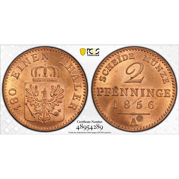 PRUSSIA: Frederick William IV, 1840-1861, AE 2 pfennig, 1856-A, PCGS MS64 RD
