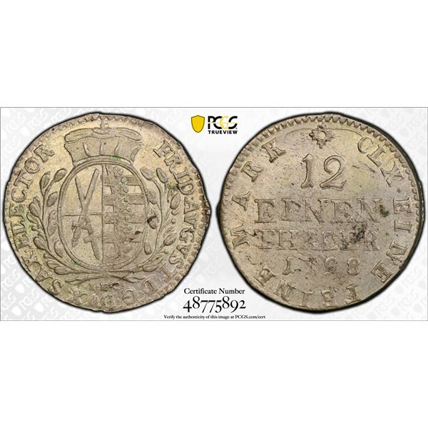 SAXONY: Friedrich August III, 1763-1806, BI 1/12 thaler, 1798, PCGS MS63