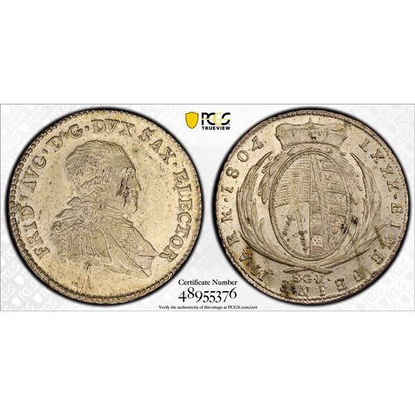 SAXONY: Friedrich August III, 1763-1806, AR 1/6 thaler, 1804, PCGS MS62