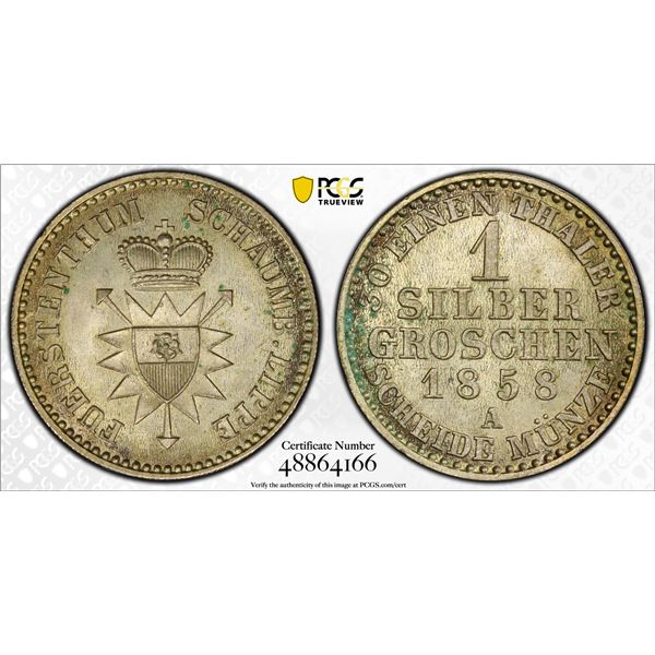 SCHAUMBURG-LIPPE: Georg Wilhelm, 1787-1860, BI silber groschen, 1858-A, PCGS MS64