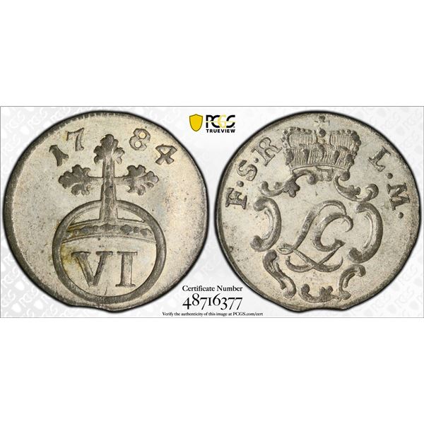 SCHWARZBURG-RUDOLSTADT: Ludwig Günther II, 1767-1790, BI 6 pfennig (sechser), 1784, PCGS AU58