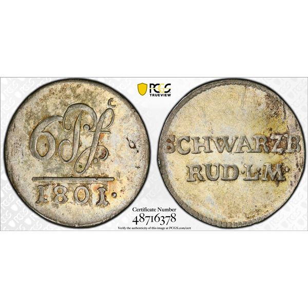 SCHWARZBURG-RUDOLSTADT: Ludwig Friedrich II, 1793-1807, BI 6 pfennig (sechser), 1801, PCGS MS62