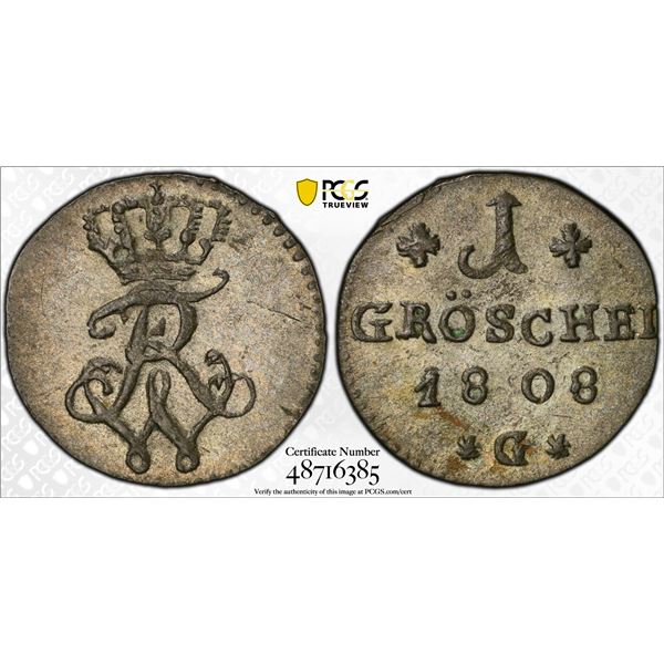 SILESIA: Friedrich Wilhelm III, 1797-1840, BI gröschel, Glatz, 1808-G, PCGS AU58