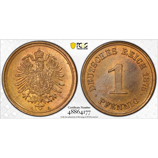 GERMANY: Kaiserreich, AE pfennig, 1875-A, PCGS MS65 RB