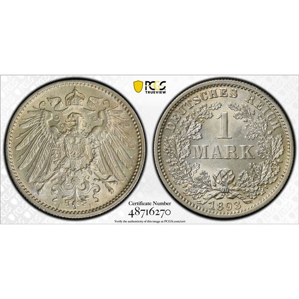 GERMANY: Kaiserreich, AR mark, 1893-F, PCGS MS64