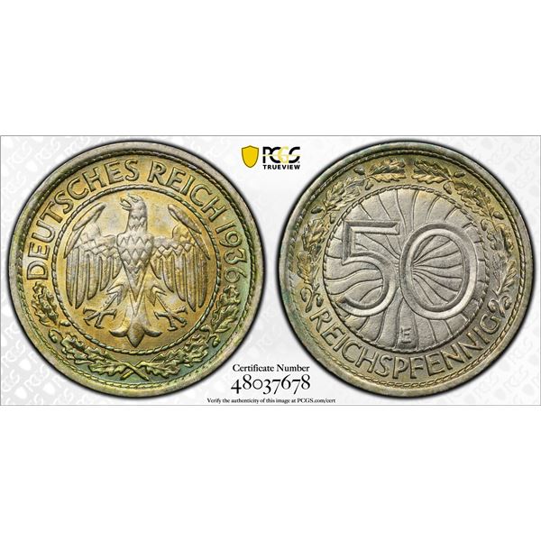 GERMANY: Third Reich, 50 reichspfennig, 1938-E, PCGS MS64