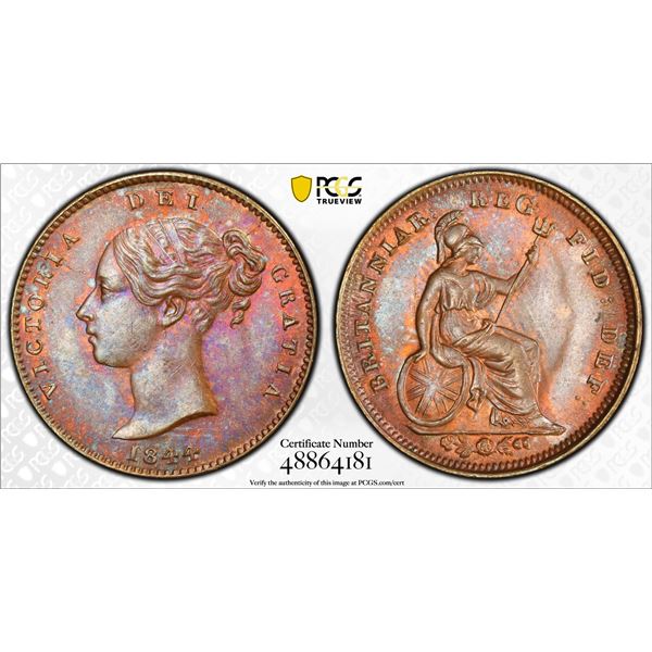 GREAT BRITAIN: Victoria, 1837-1901, AE 1/3 farthing, 1844, PCGS MS63 BN