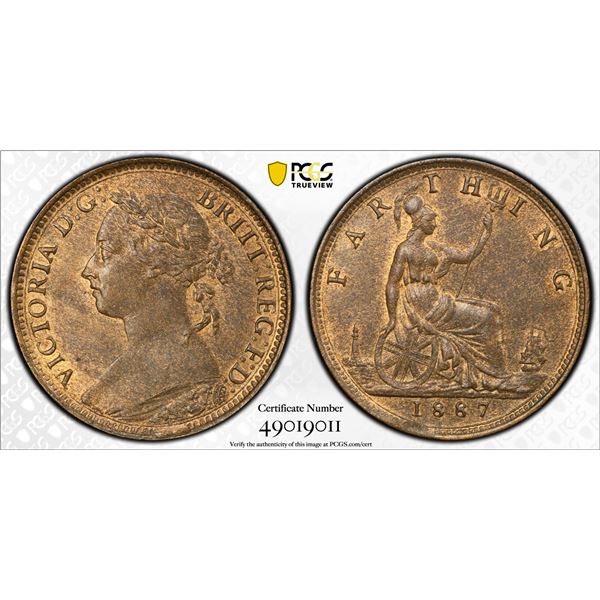 GREAT BRITAIN: Victoria, 1837-1901, AE farthing, 1887, PCGS MS63 BN