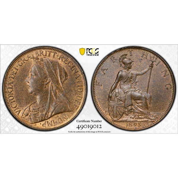 GREAT BRITAIN: Victoria, 1837-1901, AE farthing, 1895, PCGS MS64 BN