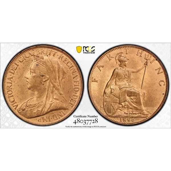 GREAT BRITAIN: Victoria, 1837-1901, AE farthing, 1896, PCGS MS64 RD