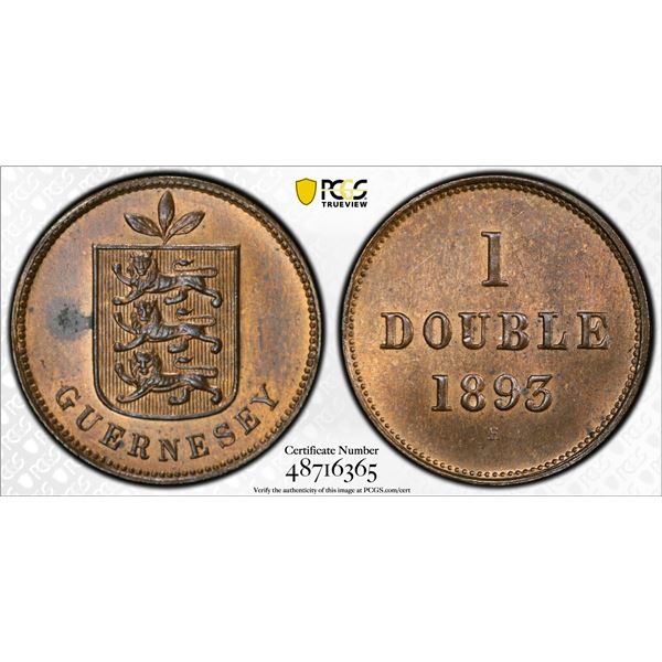GUERNSEY: Victoria, 1837-1901, AE double, 1893-H, PCGS MS63 BN