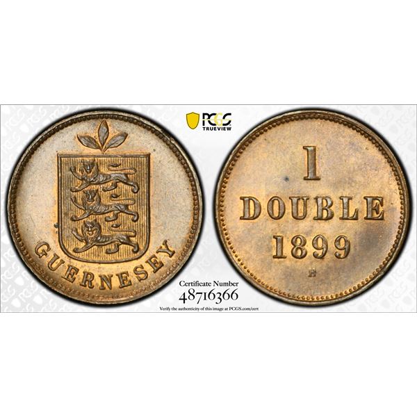 GUERNSEY: Victoria, 1837-1901, AE double, 1899-H, PCGS MS64 RB