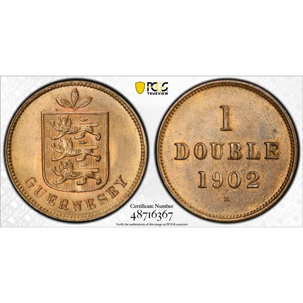 GUERNSEY: Edward VII, 1901-1910, AE double, 1902-H, PCGS MS65 RB