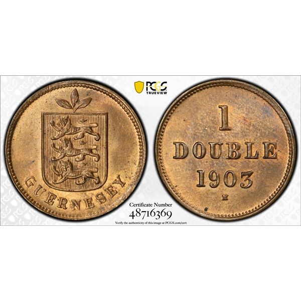GUERNSEY: Edward VII, 1901-1910, AE double, 1903-H, PCGS MS65 RB