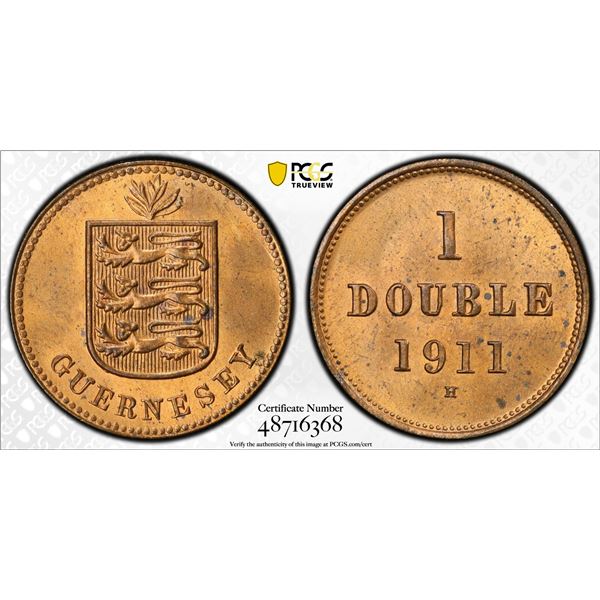 GUERNSEY: George V, 1910-1936, AE double, 1911-H, PCGS MS64 RB