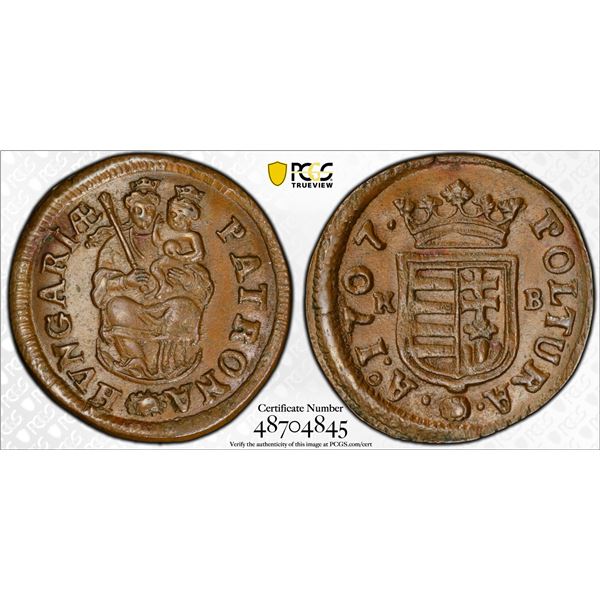 HUNGARY: Revolutionary Coinage, AE poltura, Kremnica, 1707-KB, PCGS MS63 BN