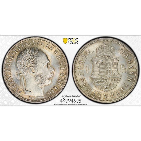 HUNGARY: Franz Josef I, 1848-1916, AR forint, 1890-KB, PCGS MS63