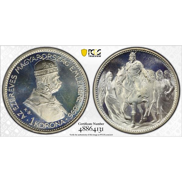 HUNGARY: Franz Josef I, 1848-1916, AR korona, 1896, PCGS Proof 68 CAM