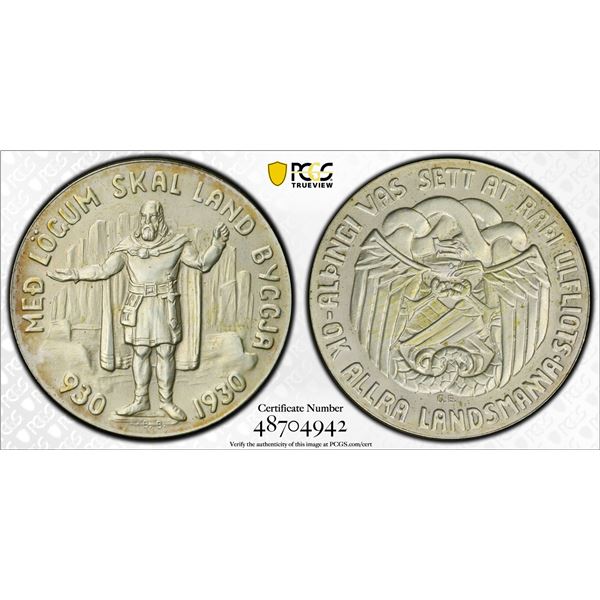 ICELAND: Christian X, 1912-1944, AR 5 kronur, 1930, PCGS MS64