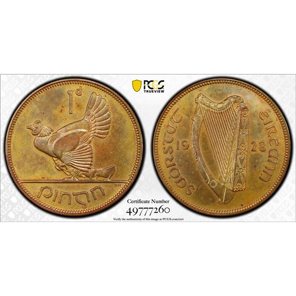 IRELAND: Free State, AE penny / pingin, 1928, PCGS Proof 63 BN