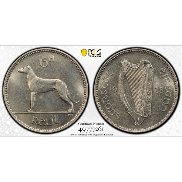 IRELAND: Free State, 6 pence / 1 reul, 1928, PCGS Proof 65