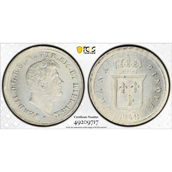 ITALY: NAPLES & SICILY: Ferdinando II, 1830-1859, AR 5 grana, 1848, PCGS MS64