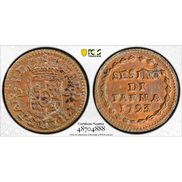 ITALY: PARMA: Ferdinando di Borbone, 1765-1802, AE sesino, 1793, PCGS MS63 BN