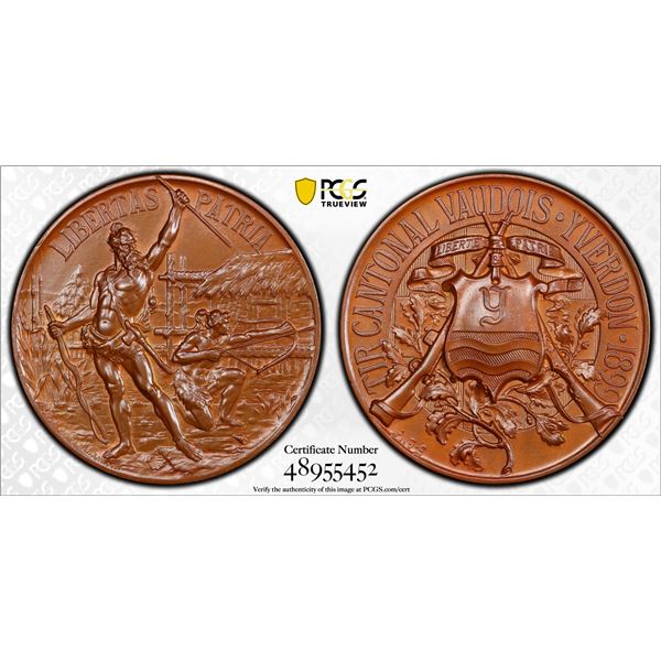 SWITZERLAND: Vaud, AE medal, 1899, PCGS Specimen 64