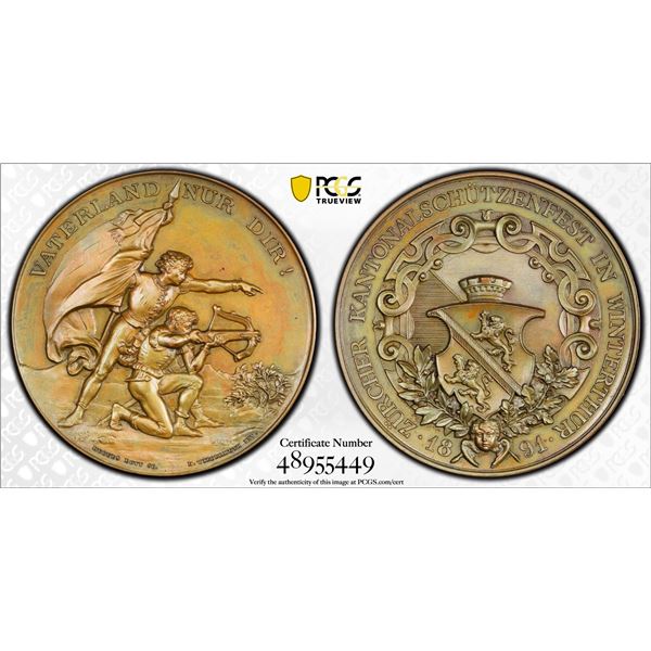 SWITZERLAND: Zürich, AE medal, 1891, PCGS Specimen 64