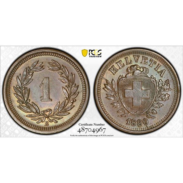 SWITZERLAND: Confederation, AE rappen, 1890-B, PCGS MS64 BN