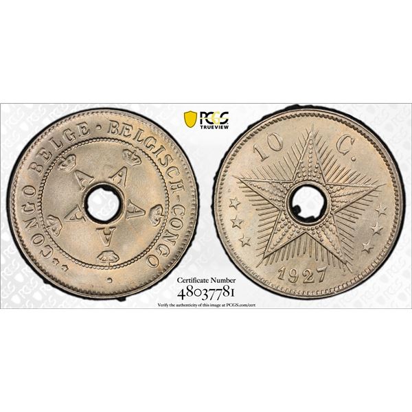 BELGIAN CONGO: Albert I, 1909-1934, 10 centimes, 1927, PCGS MS66