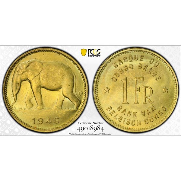BELGIAN CONGO: Leopold III, 1934-1950, 1 franc, 1949, PCGS MS64