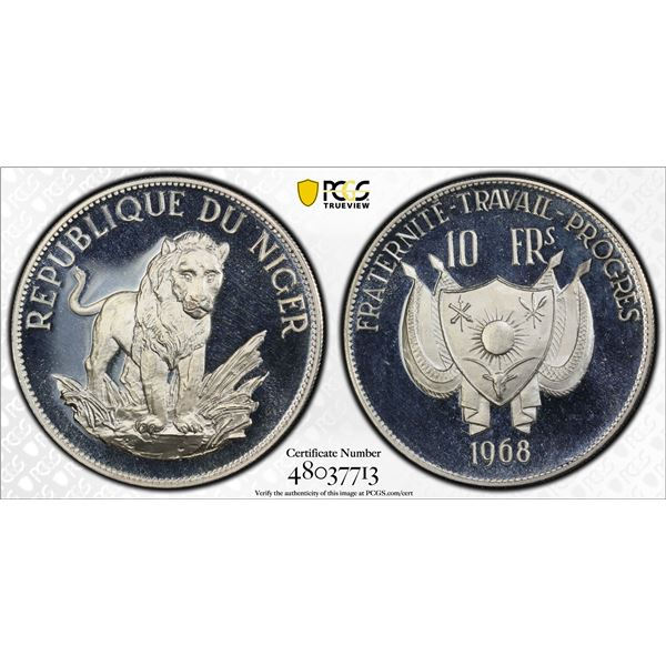 NIGER: Republic, AR 10 francs, 1968, PCGS Proof 66 DCAM