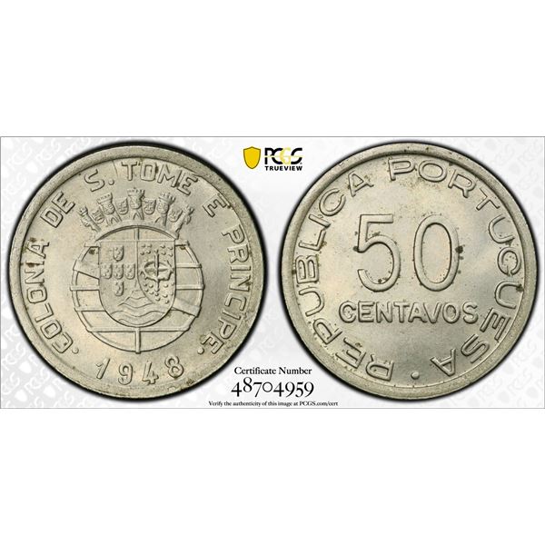 ST. THOMAS & PRINCE: Portuguese Colony, 50 centavos, 1948, PCGS MS63