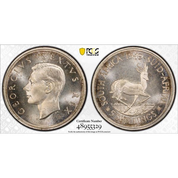 SOUTH AFRICA: George VI, 1936-1952, AR 5 shillings, 1949, PCGS Proof 66