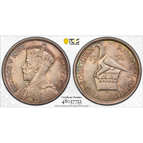 SOUTHERN RHODESIA: George V, 1910-1936, AR shilling, 1934, PCGS MS64
