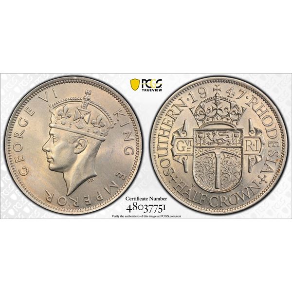 SOUTHERN RHODESIA: George VI, 1936-1952, halfcrown, 1947, PCGS MS63