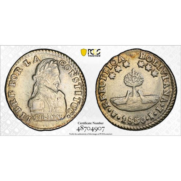 BOLIVIA: Republic, AR 1/2 sol, 1830-PTS, PCGS AU58