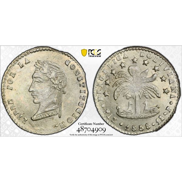 BOLIVIA: Republic, AR sol, 1858/7-PAZ, PCGS MS64