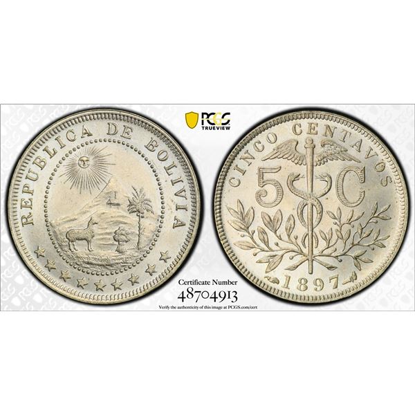 BOLIVIA: Republic, 5 centavos, Paris, 1897, PCGS MS65