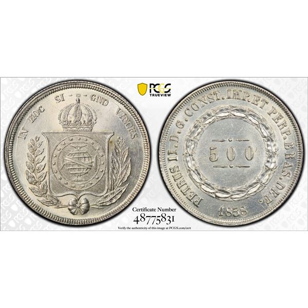 BRAZIL: Pedro II, 1831-1889, AR 500 reis, 1858, PCGS MS63