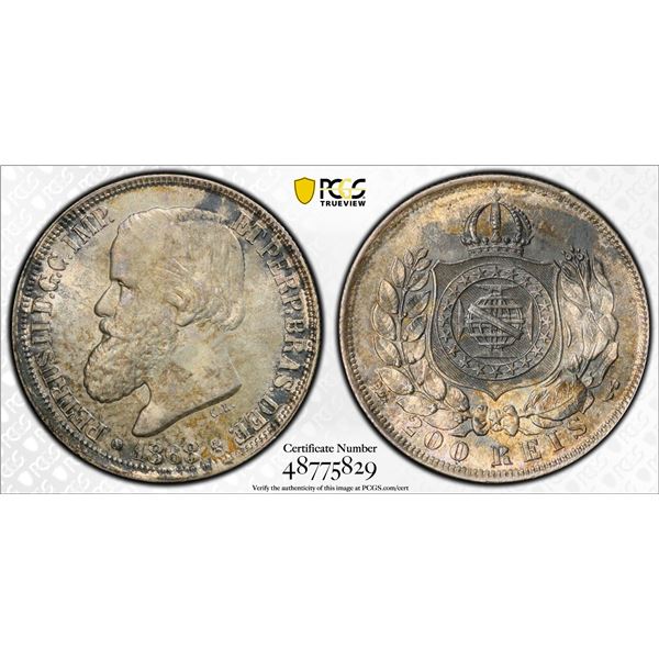 BRAZIL: Pedro II, 1831-1889, AR 200 reis, 1868, PCGS MS63