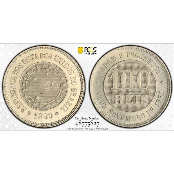 BRAZIL: Republic, 100 reis, 1889, PCGS MS64