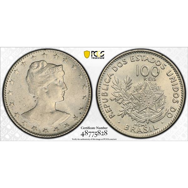 BRAZIL: Republic, 100 reis, 1901, PCGS MS64