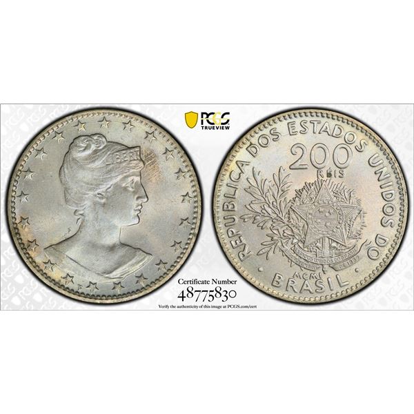 BRAZIL: Republic, 200 reis, 1901, PCGS MS64