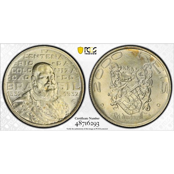 BRAZIL: Republic, AR 2000 reis, 1932, PCGS MS65