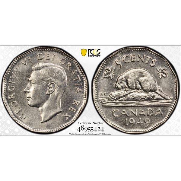 CANADA: George VI, 1936-1952, 5 cents, 1949, PCGS MS66