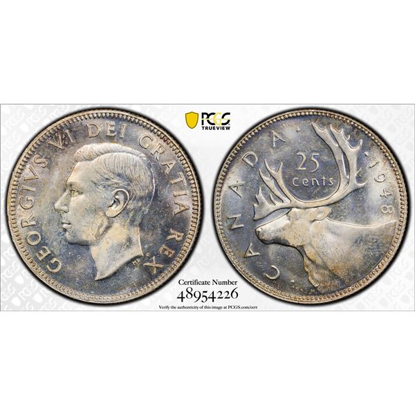 CANADA: George VI, 1936-1952, AR 25 cents, 1948, PCGS MS64