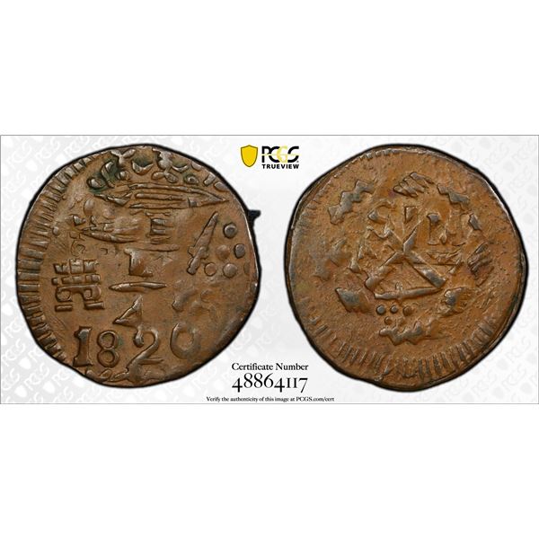 COLOMBIA: Fernando VII, 1808-1822, AE 1/4 real, Santa Marta, 1820, PCGS AU53