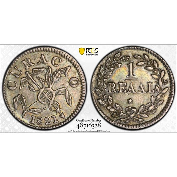 CURAÇAO: Dutch Colony, AR reaal, 1821, PCGS XF details